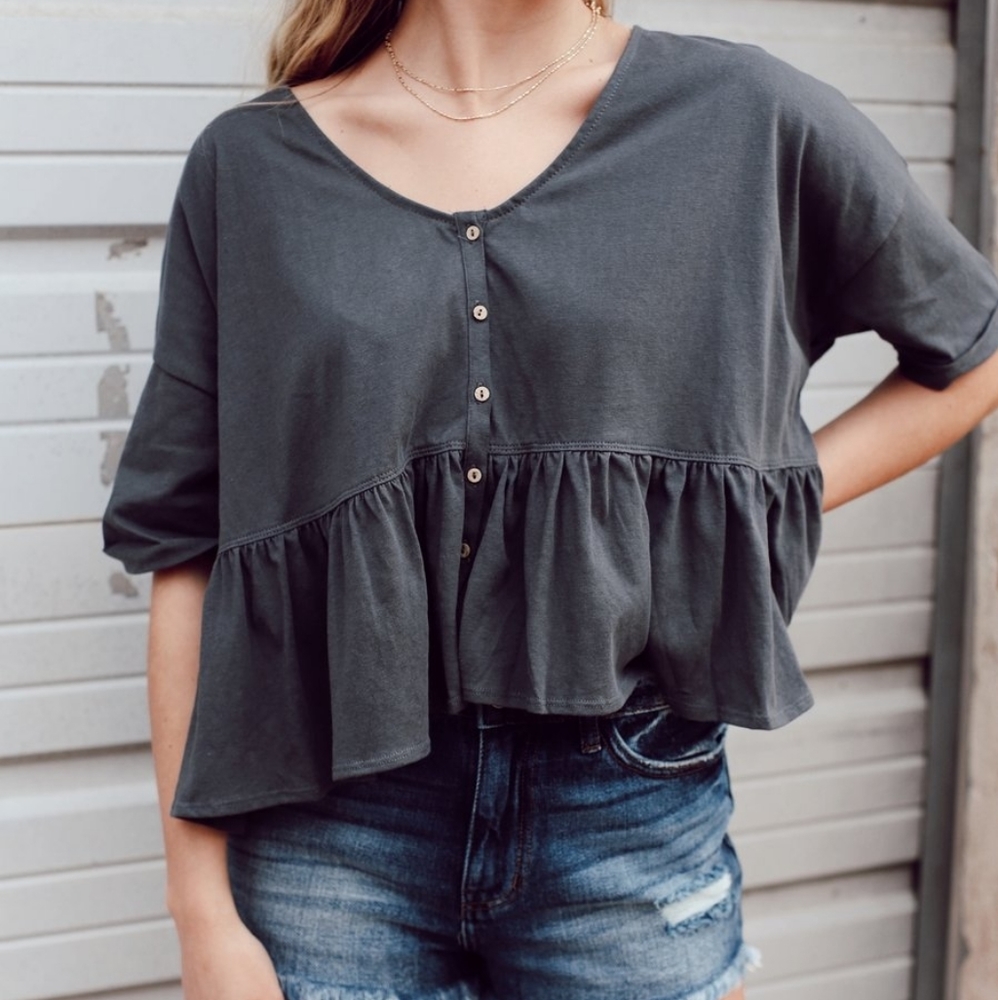 Cadenza Cotton button down peplum top